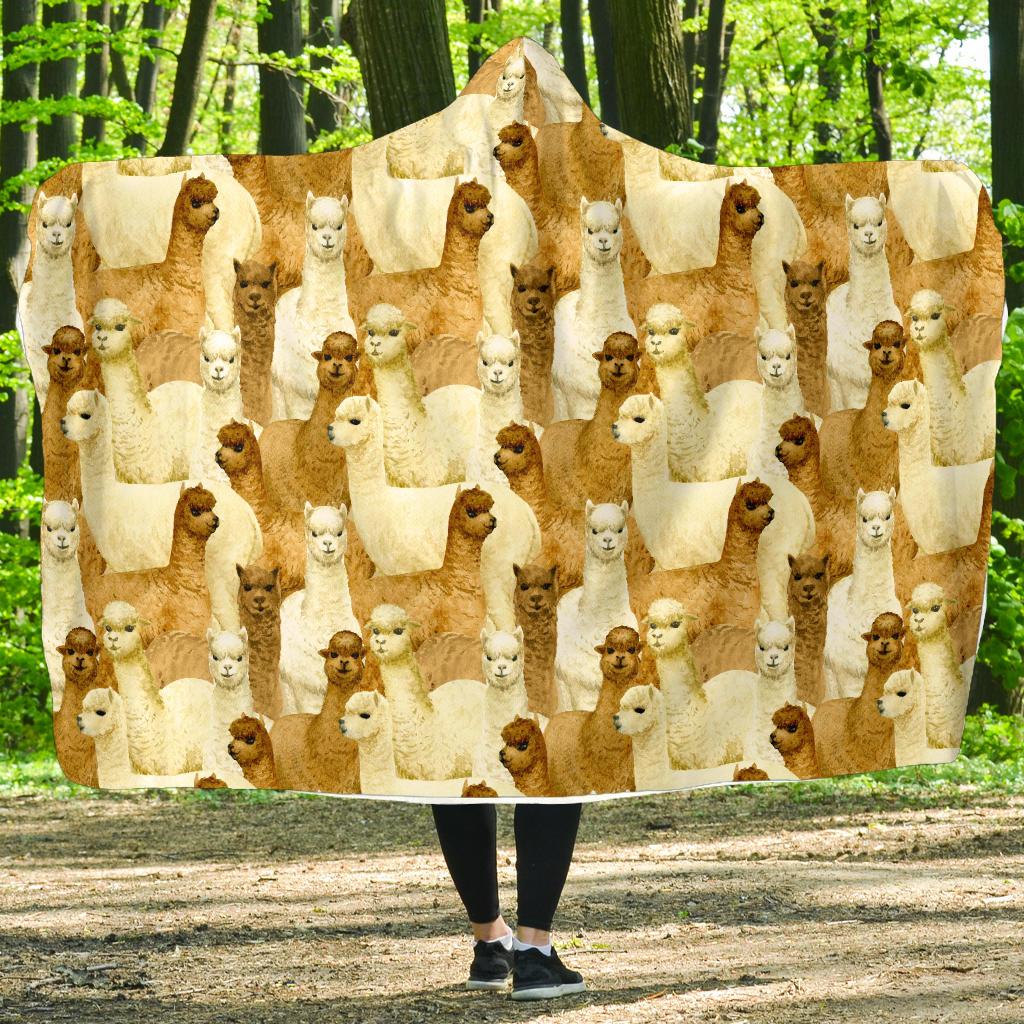 Alpaca Watercolor Design Themed Print Hooded Blanket-JTAMIGO.COM