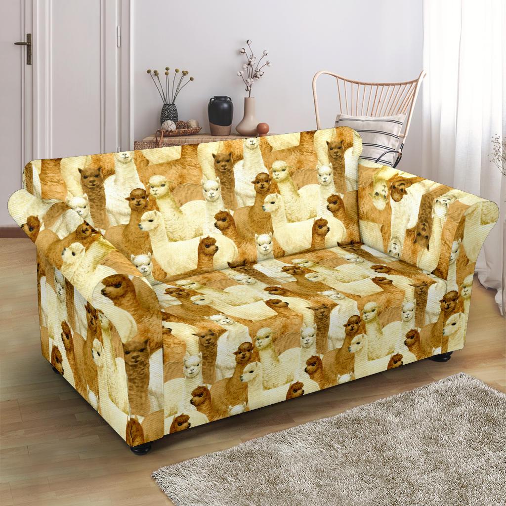 Alpaca Watercolor Design Themed Print Loveseat Slipcover-JTAMIGO.COM