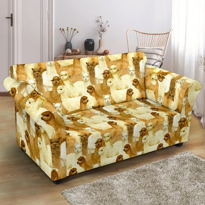 Alpaca Watercolor Design Themed Print Loveseat Slipcover-JTAMIGO.COM