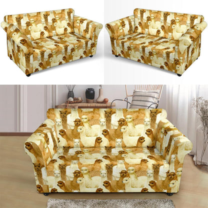 Alpaca Watercolor Design Themed Print Loveseat Slipcover-JTAMIGO.COM