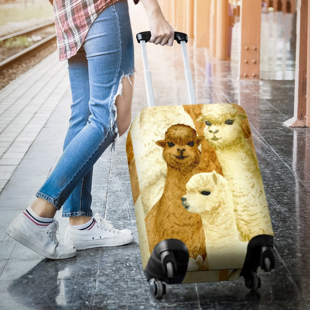 Alpaca Watercolor Design Themed Print Luggage Cover Protector