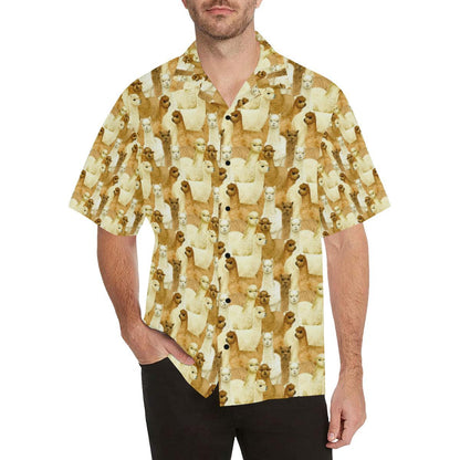 Alpaca Watercolor Design Themed Print Men Aloha Hawaiian Shirt