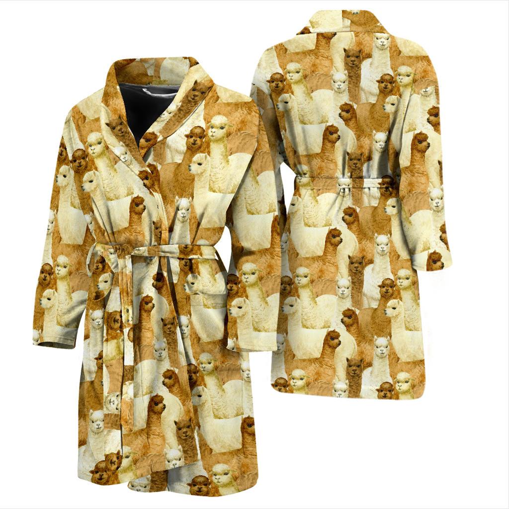 Alpaca Watercolor Design Themed Print Men Bath Robe-JTAMIGO.COM