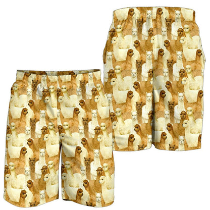 Alpaca Watercolor Design Themed Print Mens Shorts-JTAMIGO.COM