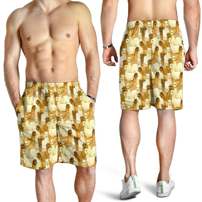 Alpaca Watercolor Design Themed Print Mens Shorts-JTAMIGO.COM