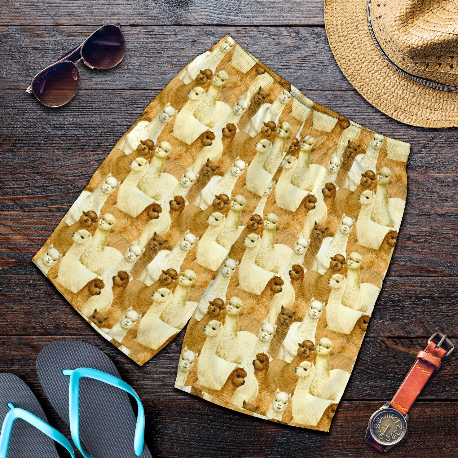 Alpaca Watercolor Design Themed Print Mens Shorts-JTAMIGO.COM