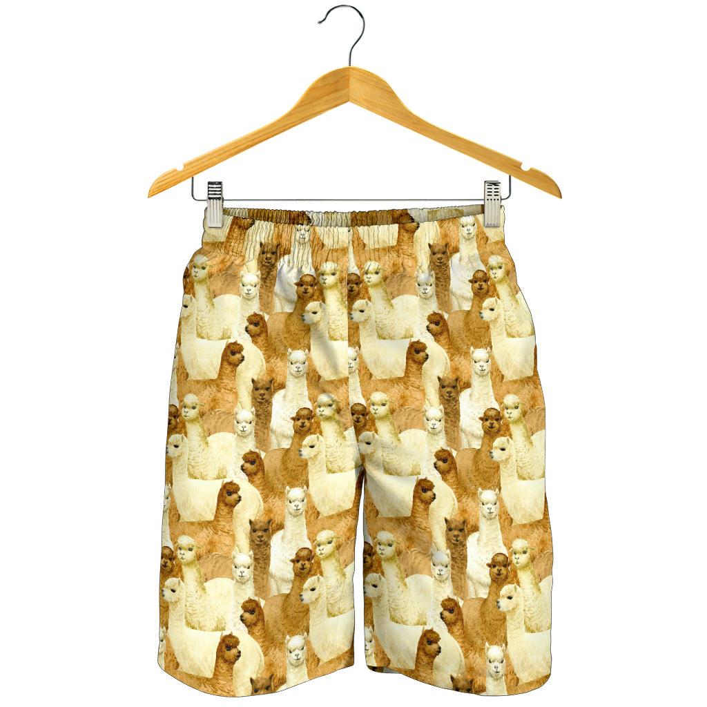 Alpaca Watercolor Design Themed Print Mens Shorts-JTAMIGO.COM