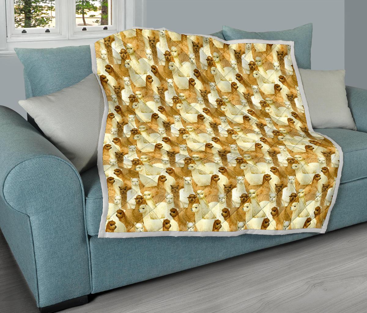 Alpaca Watercolor Design Themed Print Premium Quilt-JTAMIGO.COM