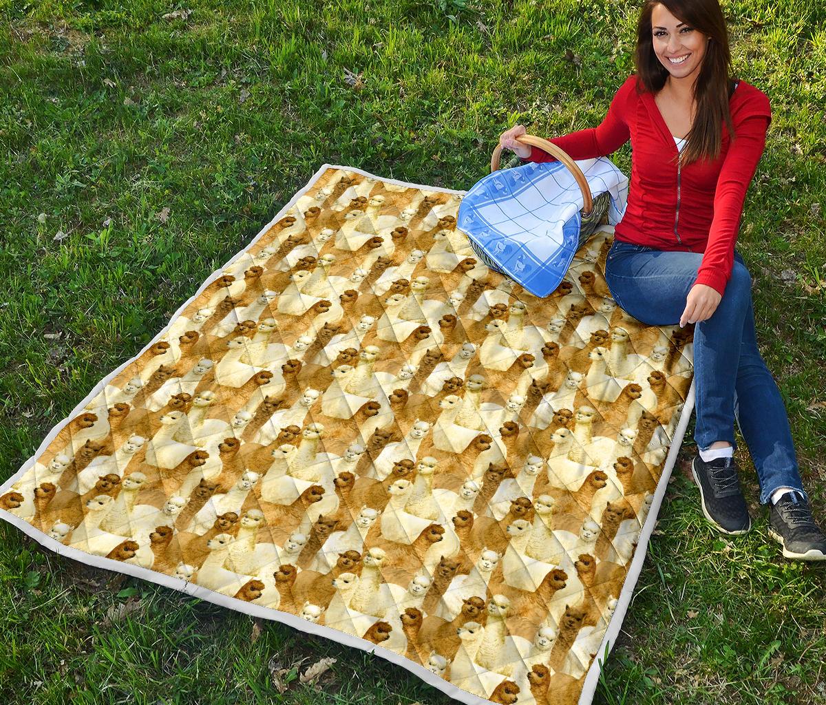 Alpaca Watercolor Design Themed Print Premium Quilt-JTAMIGO.COM
