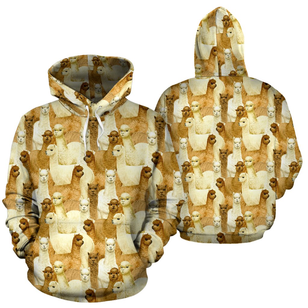 Alpaca Watercolor Design Themed Print Pullover Hoodie