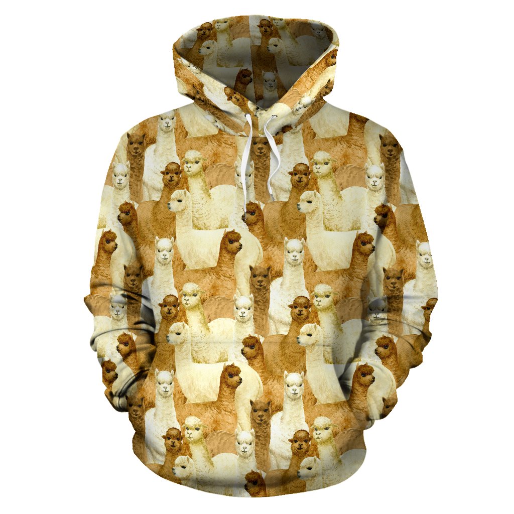 Alpaca Watercolor Design Themed Print Pullover Hoodie