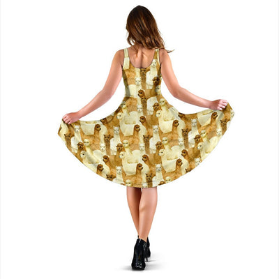 Alpaca Watercolor Design Themed Print Sleeveless Dress