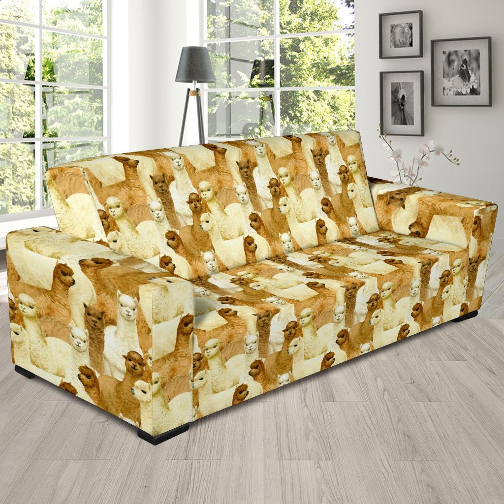 Alpaca Watercolor Design Themed Print Sofa Slipcover-JTAMIGO.COM