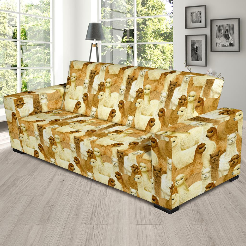 Alpaca Watercolor Design Themed Print Sofa Slipcover-JTAMIGO.COM