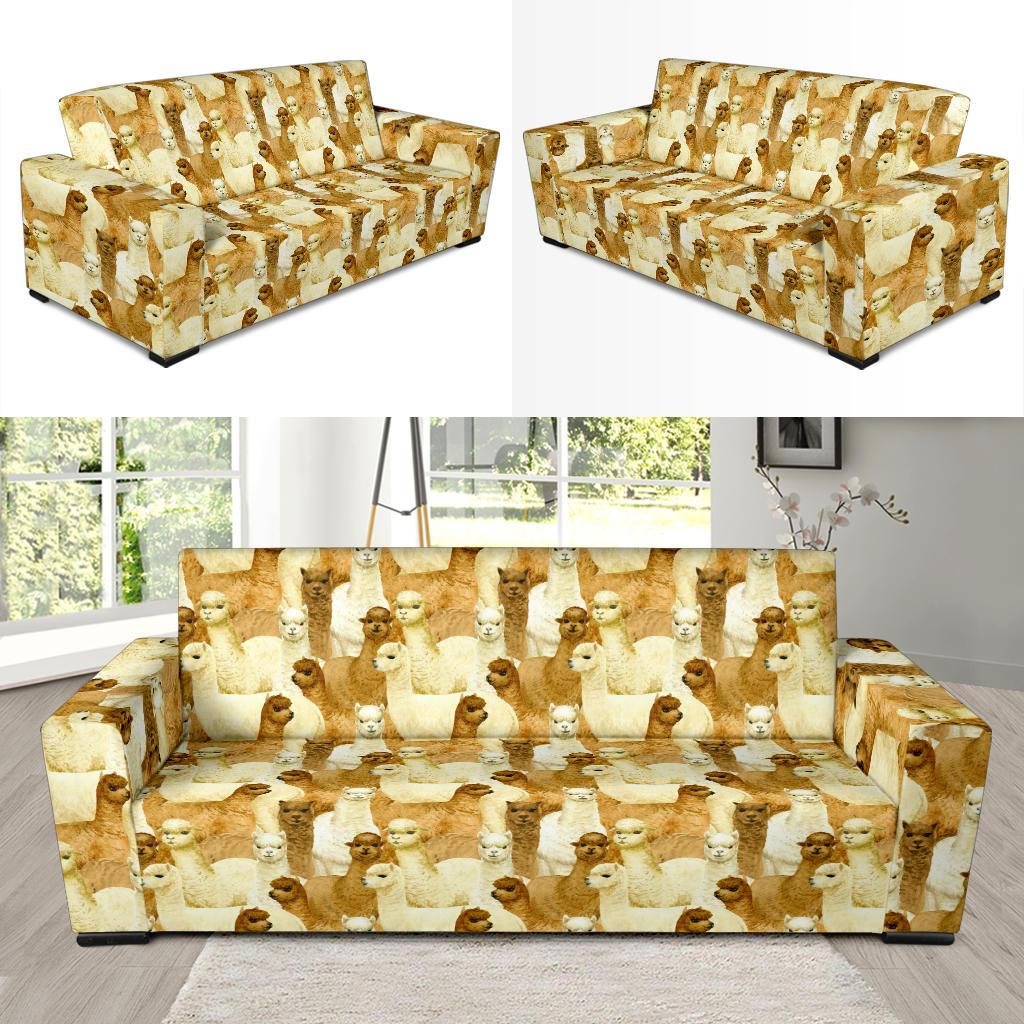 Alpaca Watercolor Design Themed Print Sofa Slipcover-JTAMIGO.COM