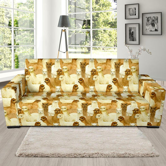 Alpaca Watercolor Design Themed Print Sofa Slipcover-JTAMIGO.COM