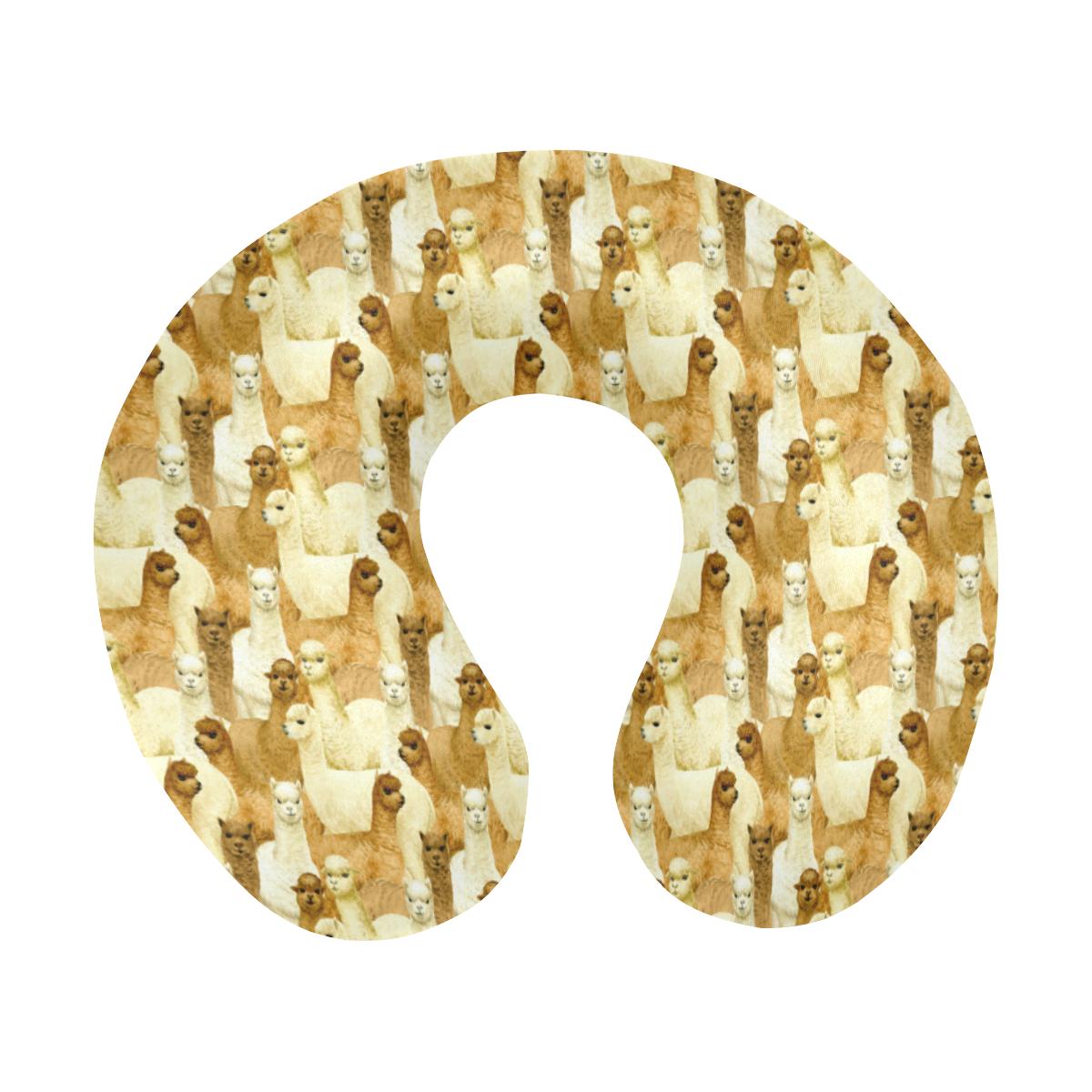 Alpaca Watercolor Design Themed Print U-Shaped Travel Neck Pillow-JTAMIGO.COM