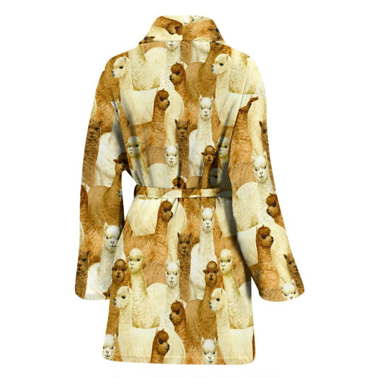 Alpaca Watercolor Design Themed Print Women Bath Robe-JTAMIGO.COM