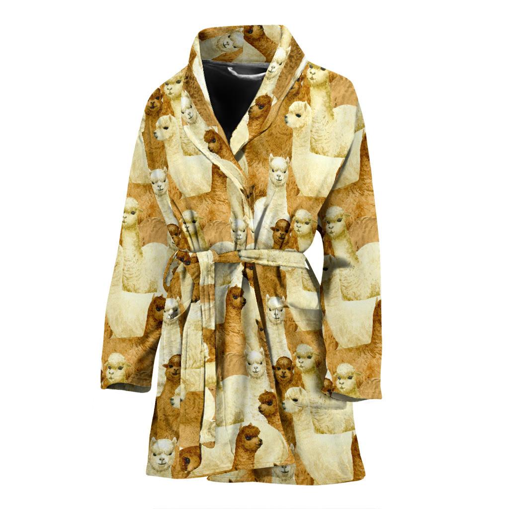 Alpaca Watercolor Design Themed Print Women Bath Robe-JTAMIGO.COM