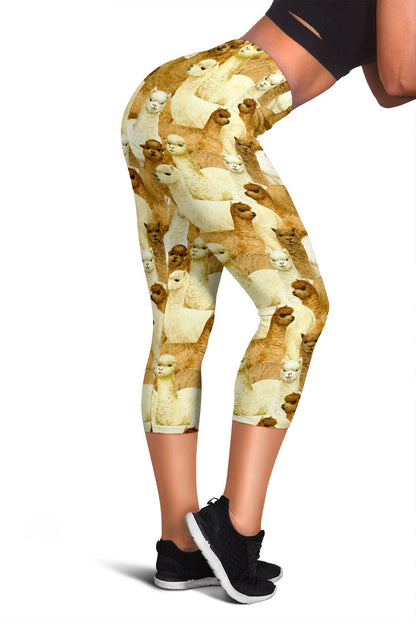 Alpaca Watercolor Design Themed Print Women Capris