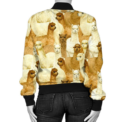 Alpaca Watercolor Design Themed Print Women Casual Bomber Jacket