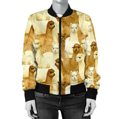 Alpaca Watercolor Design Themed Print Women Casual Bomber Jacket