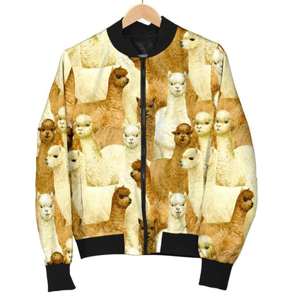 Alpaca Watercolor Design Themed Print Women Casual Bomber Jacket