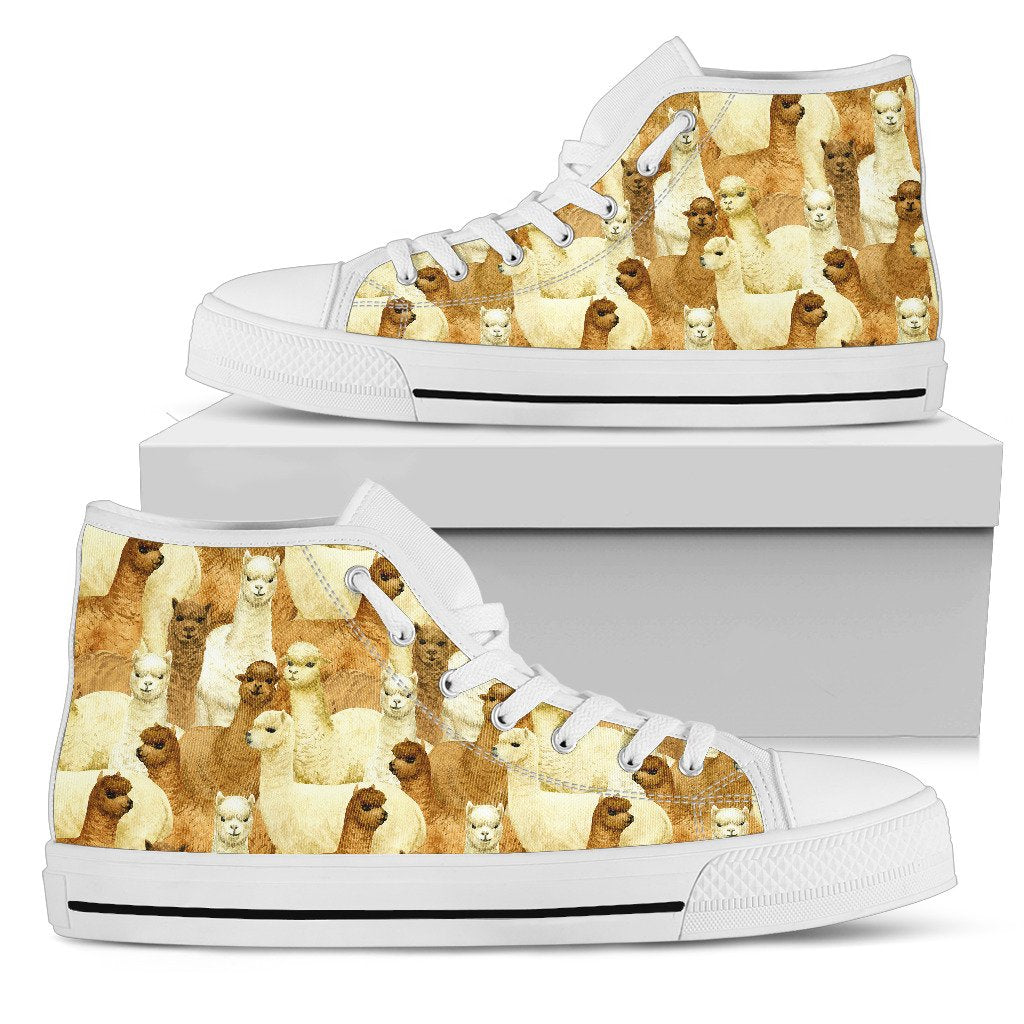 Alpaca Watercolor Design Themed Print Women High Top Shoes