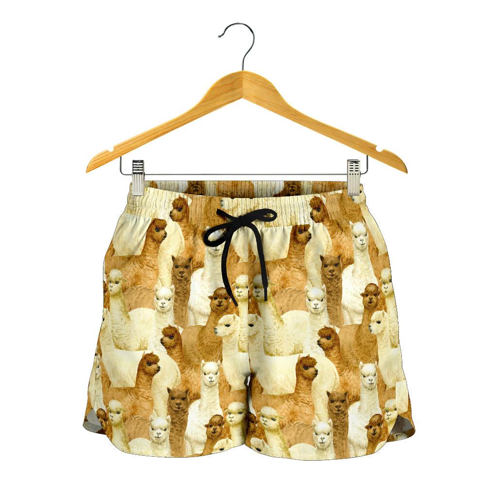 Alpaca Watercolor Design Themed Print Women Shorts-JTAMIGO.COM
