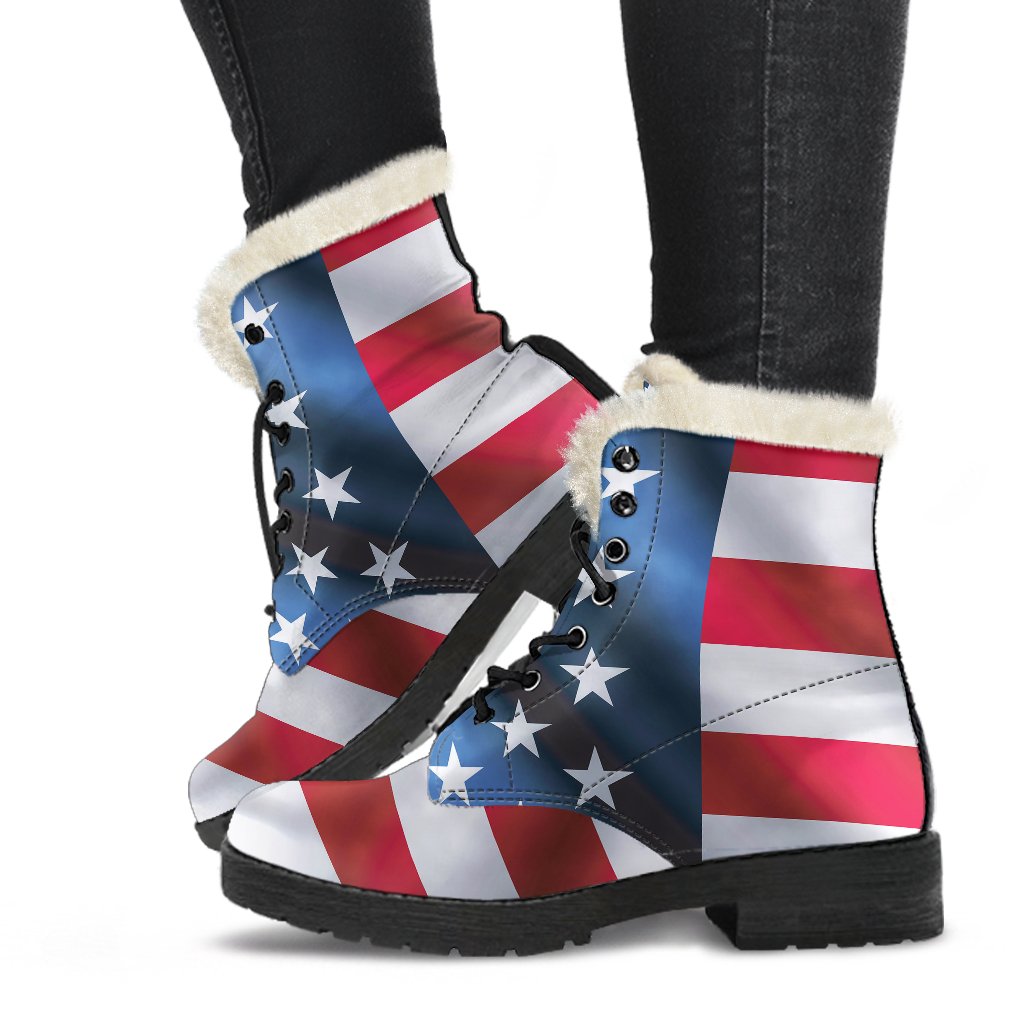 American flag Classic Faux Fur Leather Boots-JTAMIGO.COM