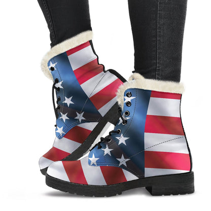 American flag Classic Faux Fur Leather Boots-JTAMIGO.COM