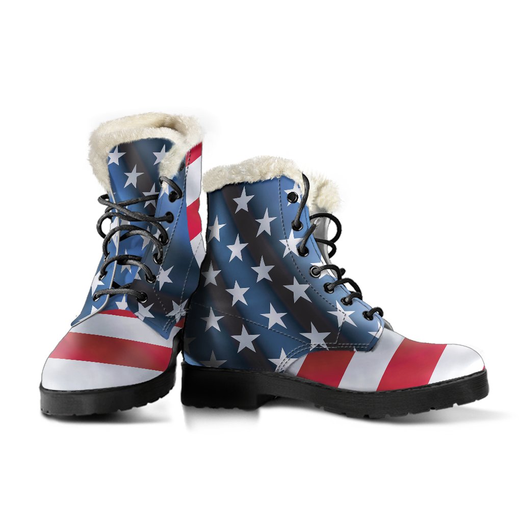 American flag Classic Faux Fur Leather Boots-JTAMIGO.COM