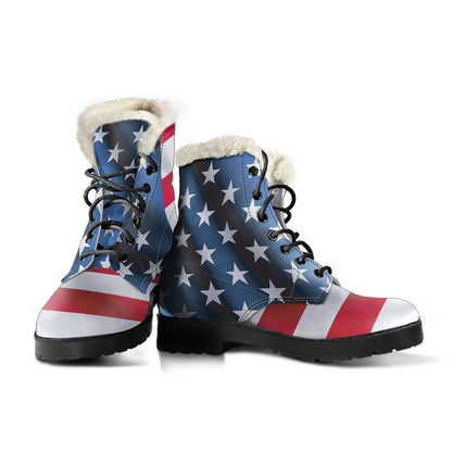 American flag Classic Faux Fur Leather Boots-JTAMIGO.COM