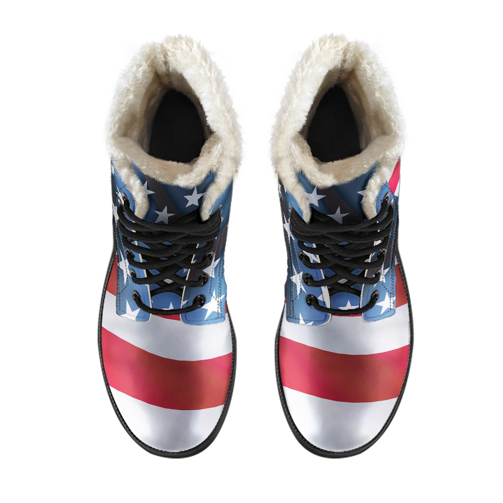 American flag Classic Faux Fur Leather Boots-JTAMIGO.COM