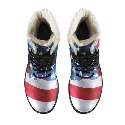 American flag Classic Faux Fur Leather Boots-JTAMIGO.COM