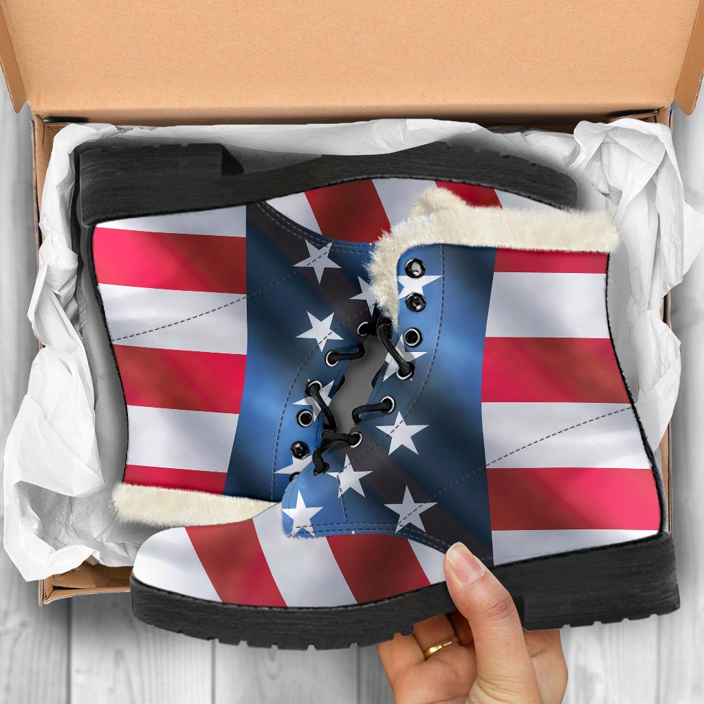 American flag Classic Faux Fur Leather Boots-JTAMIGO.COM