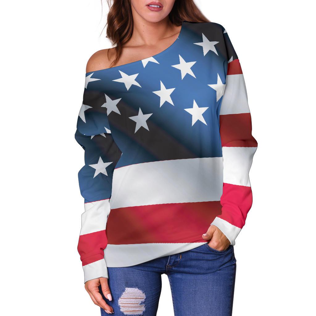 American Flag Classic Off Shoulder Sweatshirt