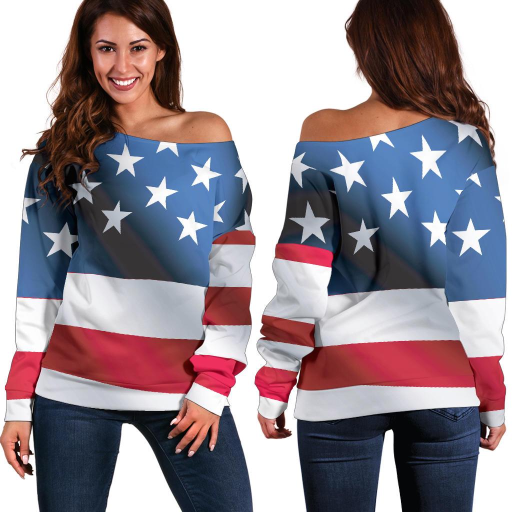 American Flag Classic Off Shoulder Sweatshirt