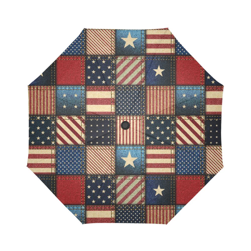 American flag Patchwork Design Automatic Foldable Umbrella