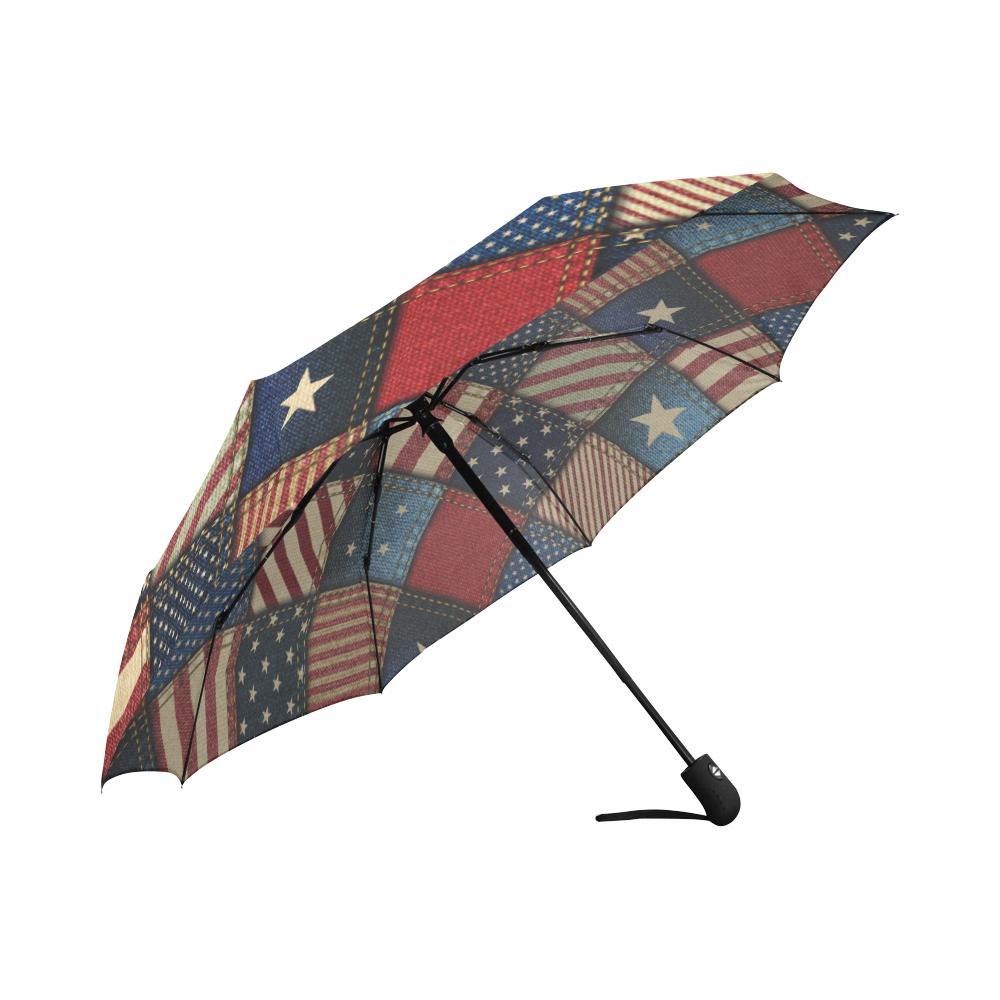 American flag Patchwork Design Automatic Foldable Umbrella