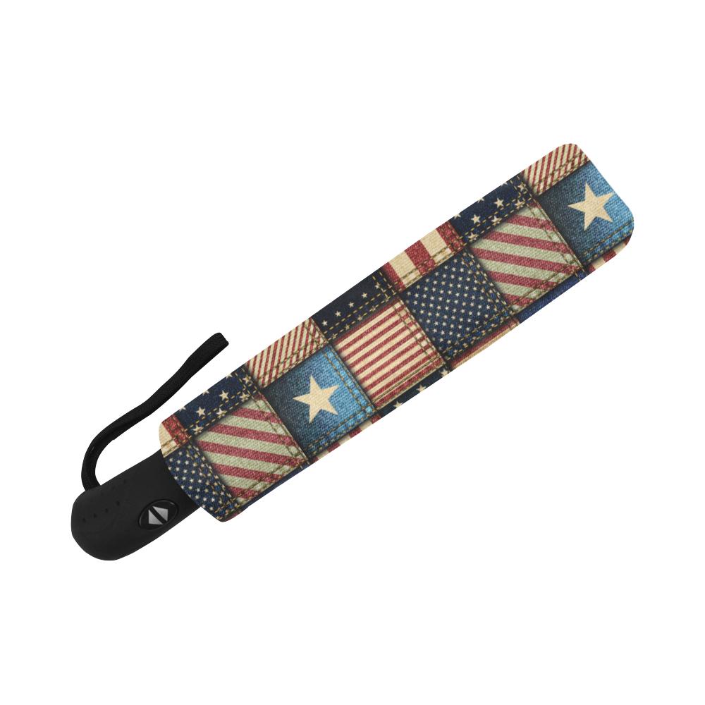 American flag Patchwork Design Automatic Foldable Umbrella