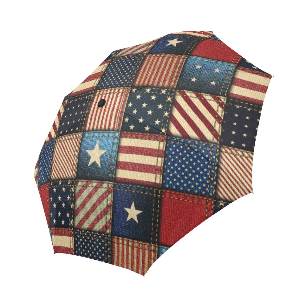 American flag Patchwork Design Automatic Foldable Umbrella