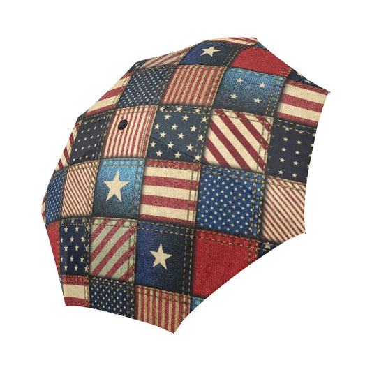 American flag Patchwork Design Automatic Foldable Umbrella