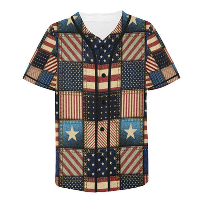 American flag Patchwork Design Baseball Jersey-JTAMIGO.COM