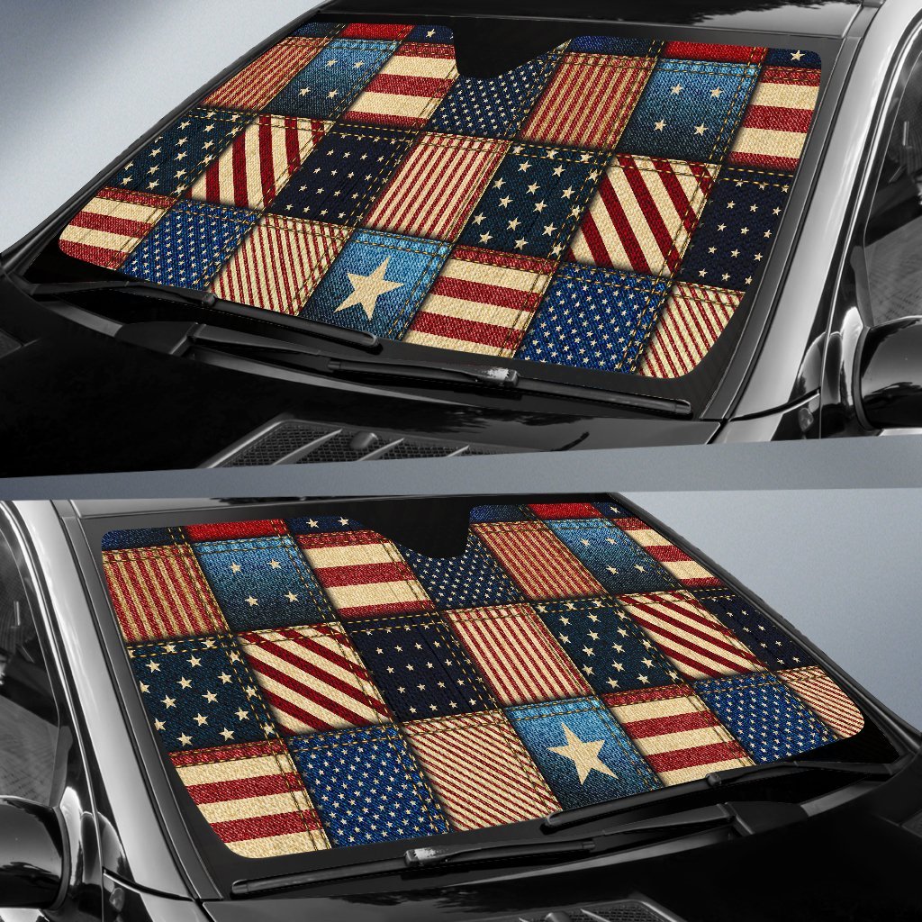 American Flag Patchwork Design Car Sun Shade For Windshield