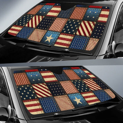 American Flag Patchwork Design Car Sun Shade For Windshield