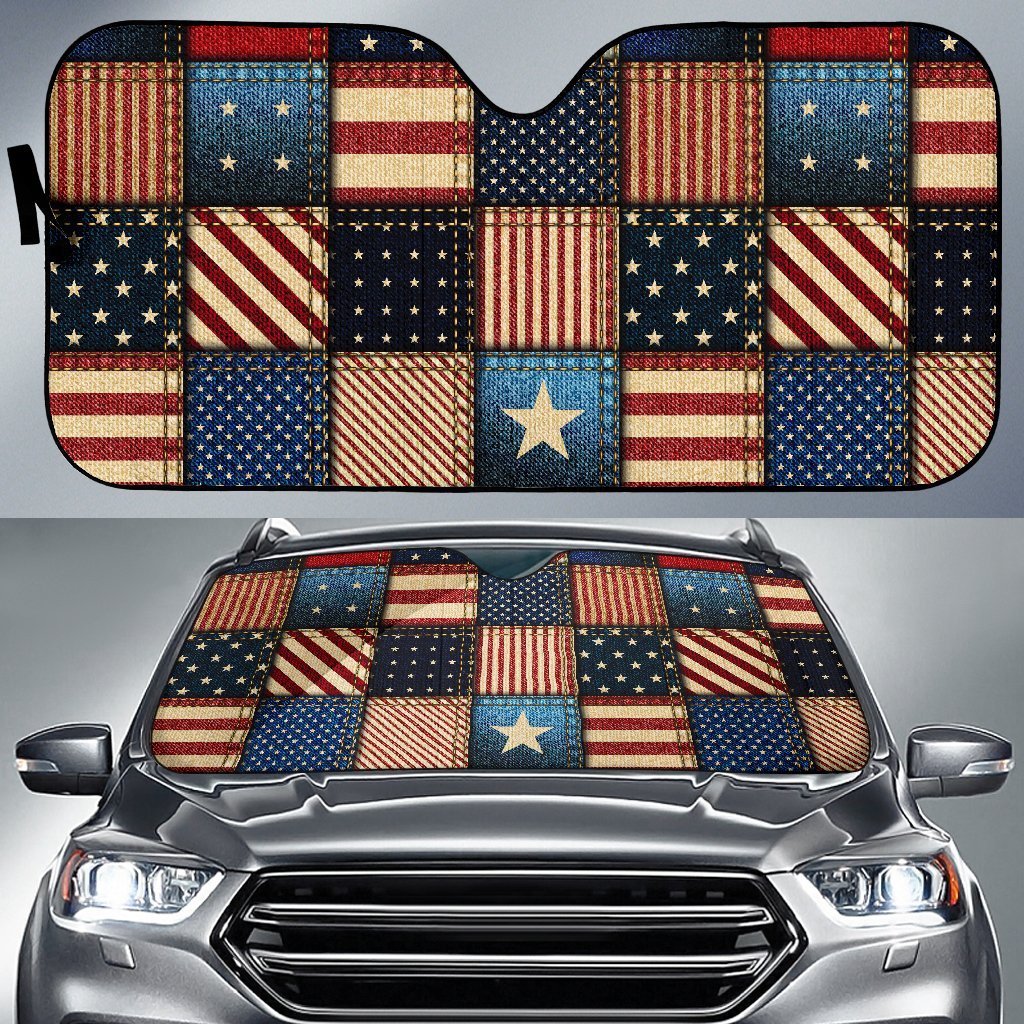 American Flag Patchwork Design Car Sun Shade For Windshield