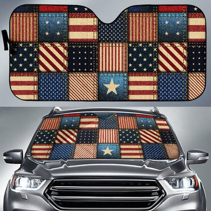 American Flag Patchwork Design Car Sun Shade For Windshield