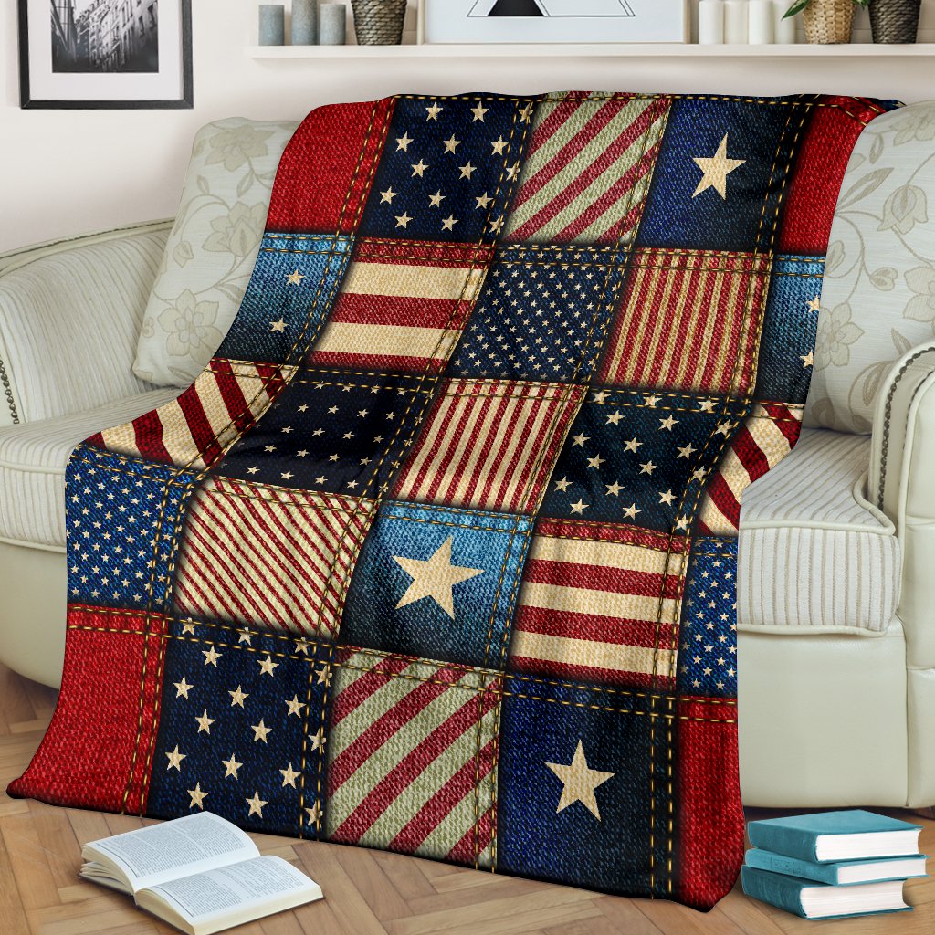 American Flag Patchwork Design Fleece Blanket