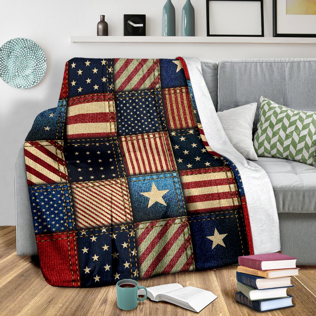American Flag Patchwork Design Fleece Blanket